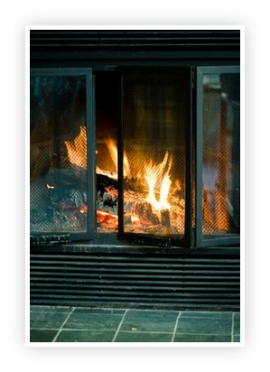 Fireplace with burning logs